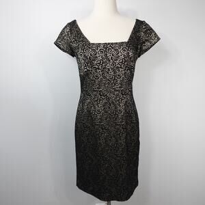 Vintage 90s Carmen Marc Valvo Lace Square Neck Short Sleeve Cocktail Dress